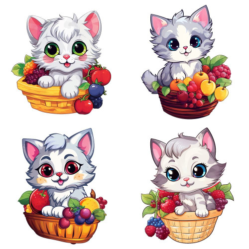 Cica gyümölcskosárban falmatrica | 8 + 24 db-os szett | 80 cm x 80 cm