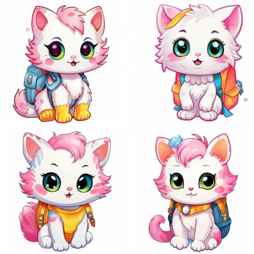 Hátizsákos fehér cicás falmatrica | 8 + 24 db-os szett | 80 cm x 80 cm