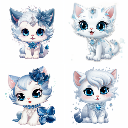 Kék fehér cicás falmatrica szett gyerekszobába | 8 + 24 db-os szett | 80 cm x 80 cm