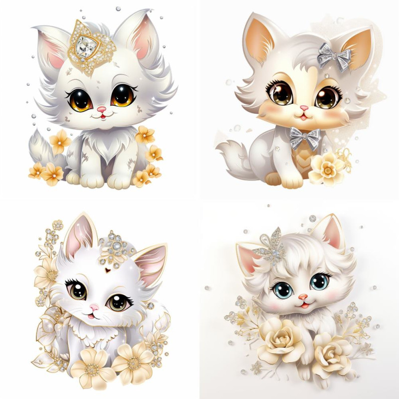 Fehér cicás, krém falmatrica szett gyerekszobába | 8 + 24 db-os szett | 80 cm x 80 cm