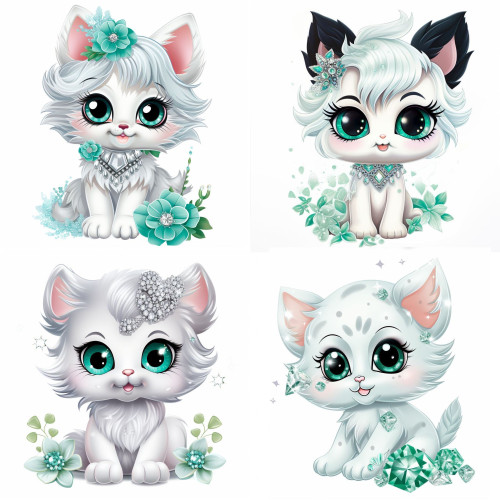 Menta zöld cicás falmatrica szett gyerekszobába | 8 + 24 db-os szett | 80 cm x 80 cm