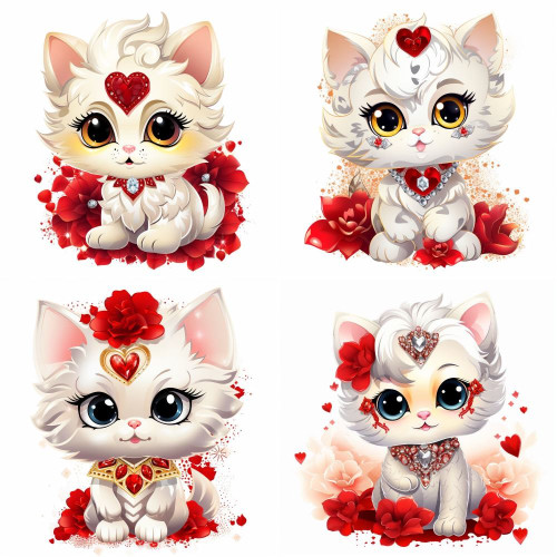 Piros virágos fehér cicás falmatrica szett | 8 + 24 db-os szett | 80 cm x 80 cm