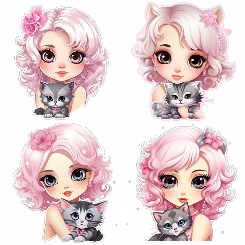 Rózsaszín hajú kislány házimacskával falmatrica | 8 + 24 db-os szett | 80 cm x 80 cm Rózsaszín hajú kislány házimacskával falmatrica | 8 + 24 db-os szett | 80 cm x 80 cm