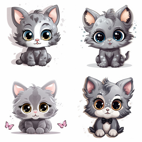 Szürke cicás falmatrica szett | 8 + 24 db-os szett | 80 cm x 80 cm