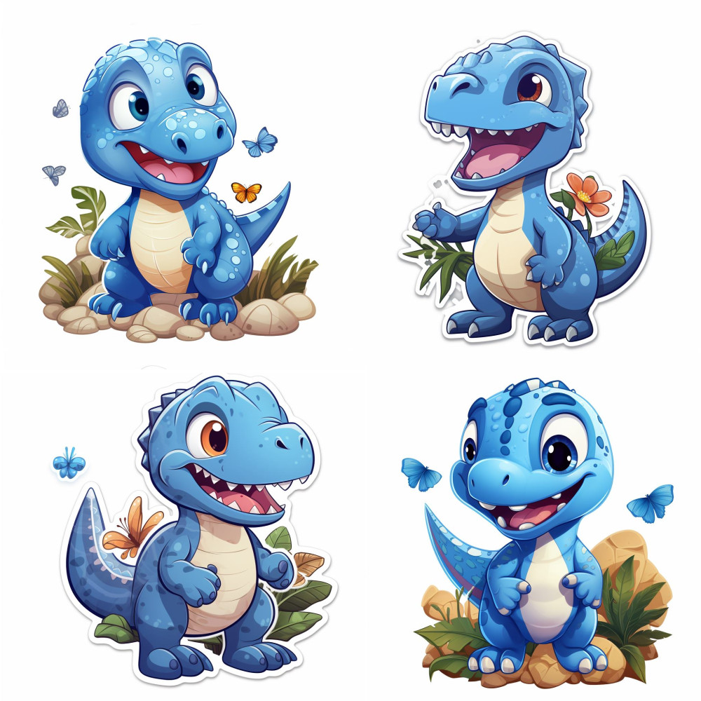 Kék T-Rex dinoszauruszos falmatrica | 8 + 24 db-os szett | 80 cm x 80 cm
