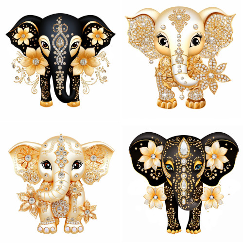 Arany-fekete elefántos falmatrica | 8 + 24 db-os szett | 80 cm x 80 cm