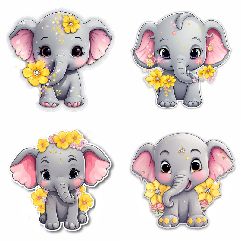 Elefántos falmatrica csillagokkal | 8 + 24 db-os szett | 80 cm x 80 cm