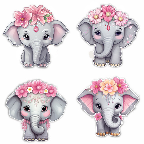 Elefántos gyerek falmatrica | 8 + 24 db-os szett | 80 cm x 80 cm