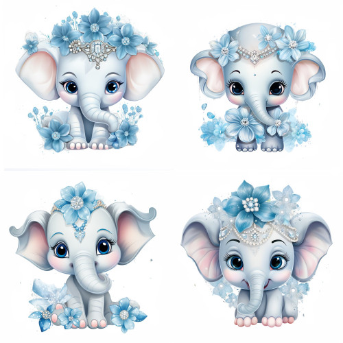 Kék elefántos falmatrica | 8 + 24 db-os szett | 80 cm x 80 cm