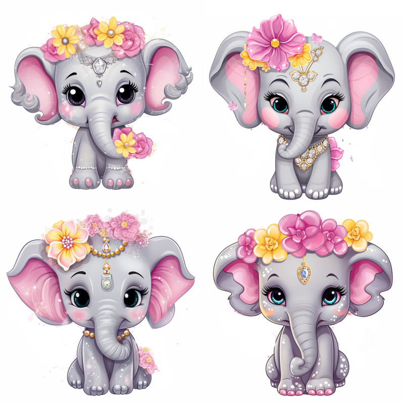 Elefántos virágos falmatrica | 8 + 24 db-os szett | 80 cm x 80 cm Elefántos virágos falmatrica | 8 + 24 db-os szett | 80 cm x 80 cm