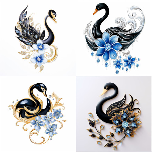 Arany, fekete, kék hattyús falmatrica | 8 + 24 db-os szett | 80 cm x 80 cm