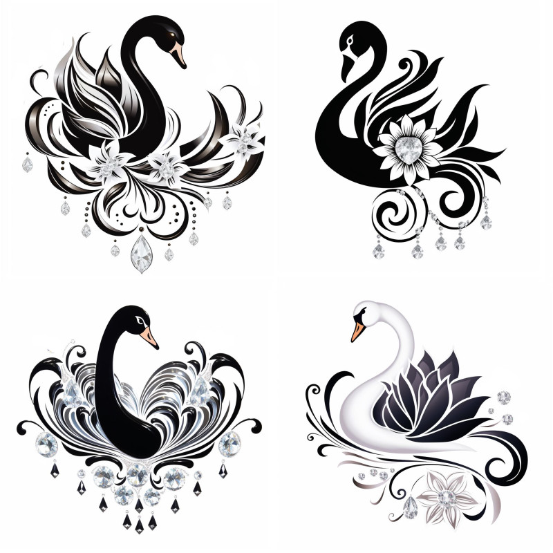 Fehér és fekete hattyús falmatrica | 8 + 24 db-os szett | 80 cm x 80 cm