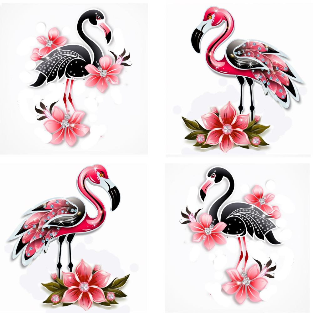 Rózsaszín és fekete flamingós falmatrica | 8 + 24 db-os szett | 80 cm x 80 cm