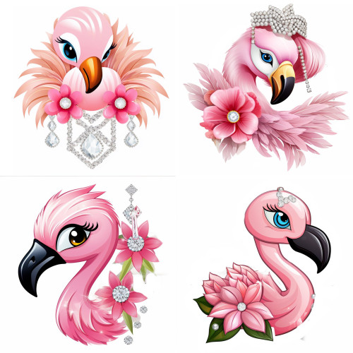 Rózsaszín flamingó kristállyal falmatrica | 8 + 24 db-os szett | 80 cm x 80 cm