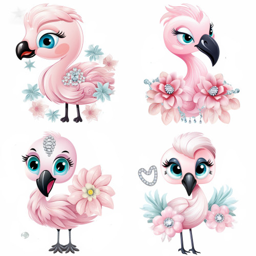 Rózsaszín flamingós falmatrica | 8 + 24 db-os szett | 80 cm x 80 cm