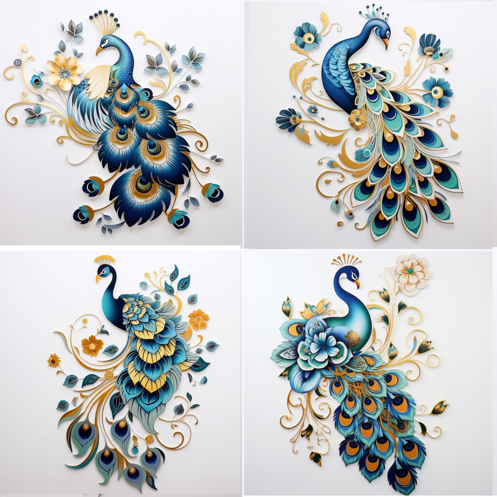 Kék, színes pávás falmatrica | 8 + 24 db-os szett | 80 cm x 80 cm Kék, színes pávás falmatrica | 8 + 24 db-os szett | 80 cm x 80 cm