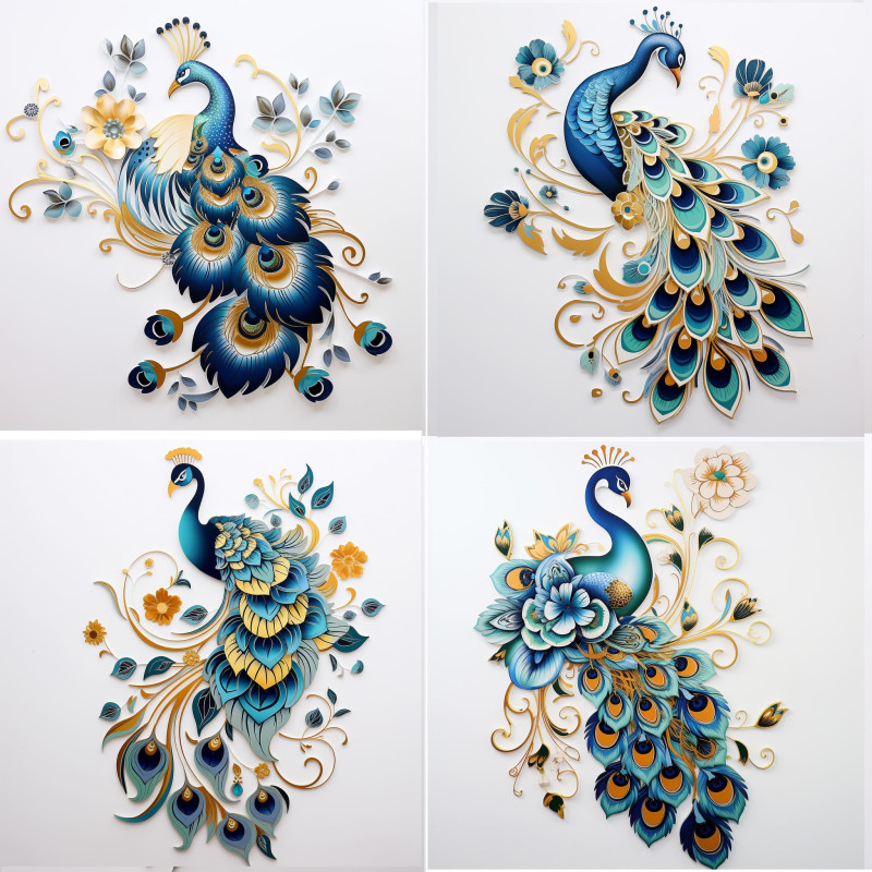 Kék, színes pávás falmatrica | 8 + 24 db-os szett | 80 cm x 80 cm Kék, színes pávás falmatrica | 8 + 24 db-os szett | 80 cm x 80 cm