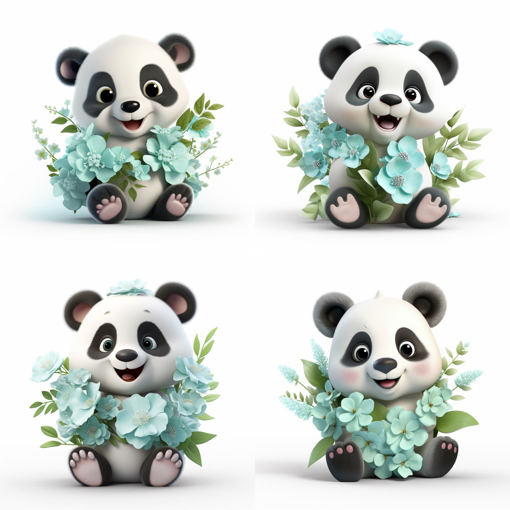 Kék virágos 3D Pandamacis falmatrica | 8 + 24 db-os szett | 80 cm x 80 cm