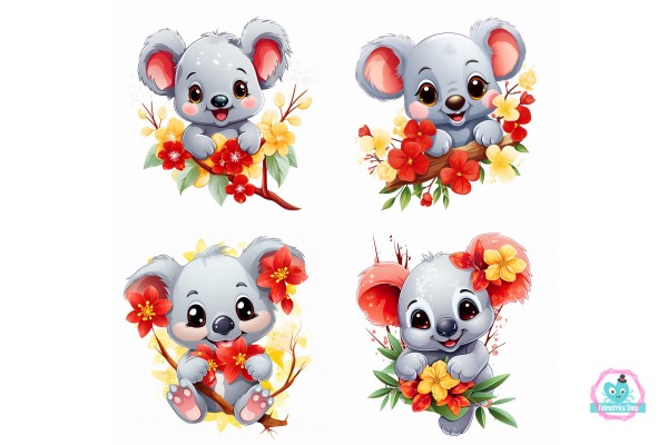 Koalamacis falmatrica, piros, sárga virágokkal | 8 + 24 db-os szett | 80 cm x 80 cm