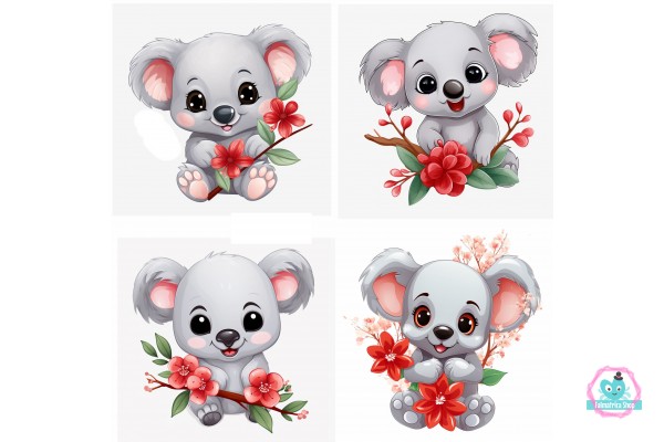 Koalamaci piros virágos falmatrica | 8 + 24 db-os szett | 80 cm x 80 cm