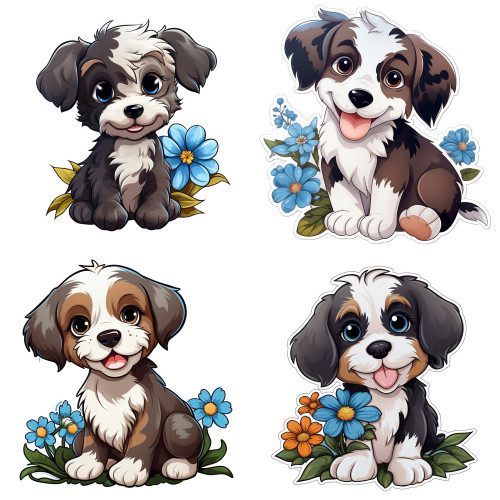 Kutyás gyerek falmatrica, barna, fehér szőrű | 8 + 24 db-os szett | 80 cm x 80 cm Kutyás gyerek falmatrica, barna, fehér szőrű | 8 + 24 db-os szett | 80 cm x 80 cm