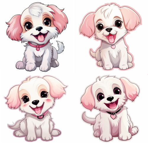 Kutyás gyerek falmatrica, fehér szőrű, rózsaszín | 8 + 24 db-os szett | 80 cm x 80 cm