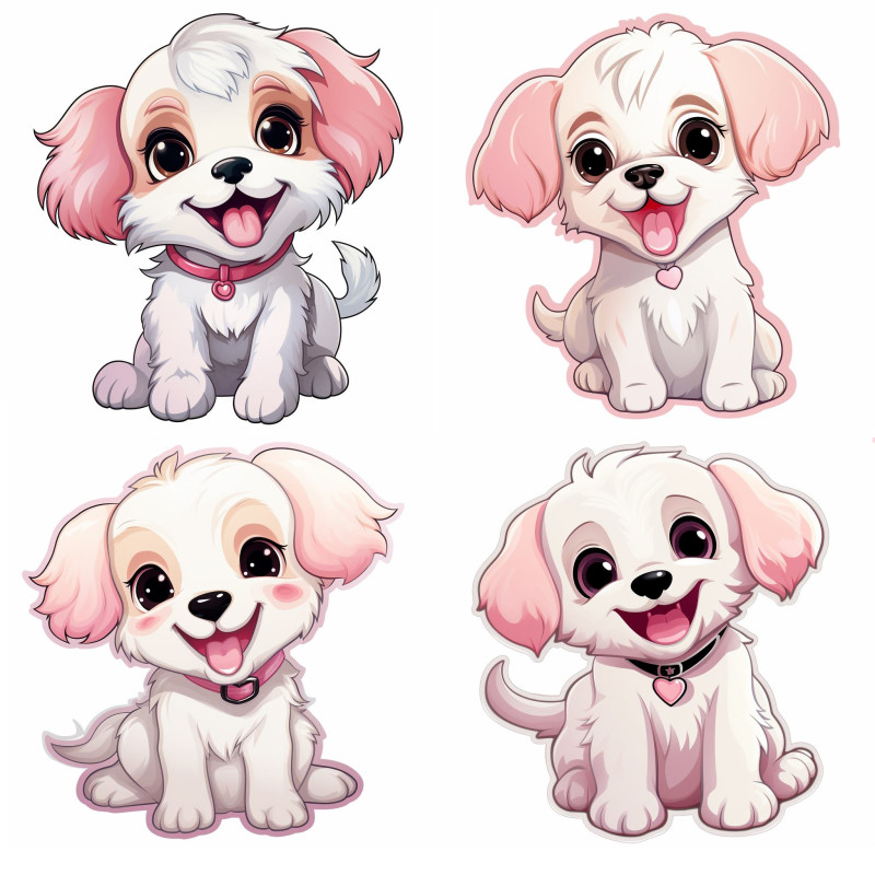 Kutyás gyerek falmatrica, fehér szőrű, rózsaszín | 8 + 24 db-os szett | 80 cm x 80 cm