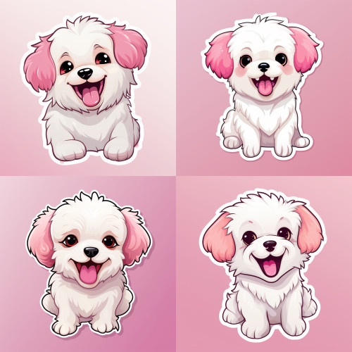 Fehér Kutya, hosszú szőrű, gyerek falmatrica | 8 + 24 db-os szett | 80 cm x 80 cm