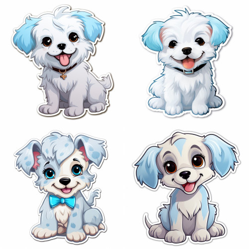 Kutyás gyerek falmatrica, fehér, kék | 8 + 24 db-os szett | 80 cm x 80 cm