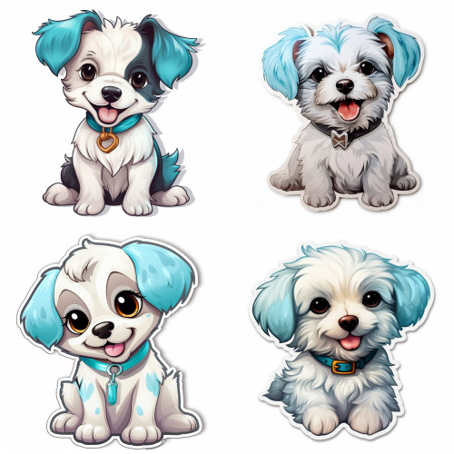 Fehér, kék Kutyás gyerek falmatrica | 8 + 24 db-os szett | 80 cm x 80 cm