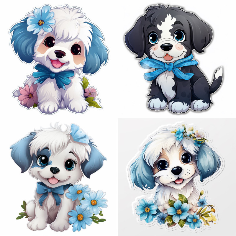 Kutyás falmatrica válogatás, kék | 8 + 24 db-os szett | 80 cm x 80 cm