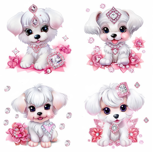 Kiskutya lányok ékszerrel falmatrica | 8 + 24 db-os szett | 80 cm x 80 cm