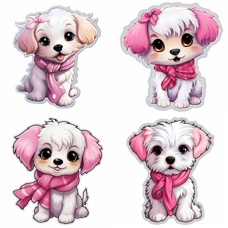 Kutyák rózsaszín sállal faldekoráció | 8 + 24 db-os szett | 80 cm x 80 cm