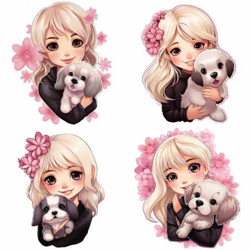 Kislány kutyussal gyerek falmatrica | 8 + 24 db-os szett | 80 cm x 80 cm