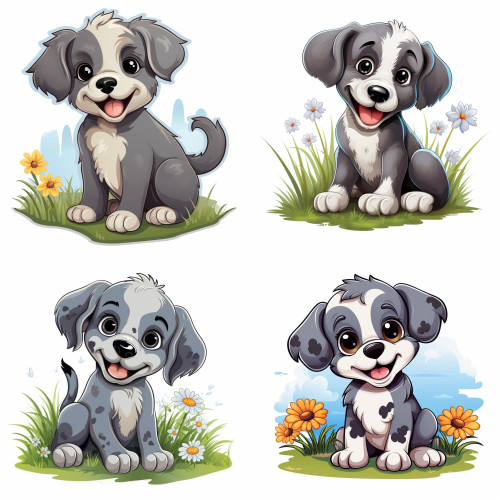 Szürke kutya a réten falmatrica | 8 + 24 db-os szett | 80 cm x 80 cm