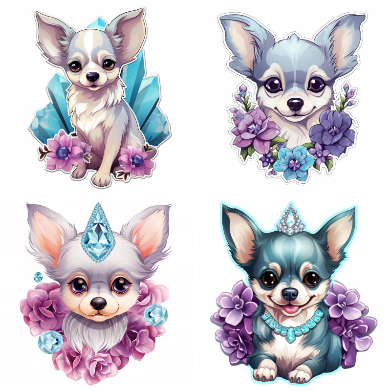 Lila Csivava Kutyás falmatrica, ékszerekkel | 8 + 24 db-os szett | 80 cm x 80 cm