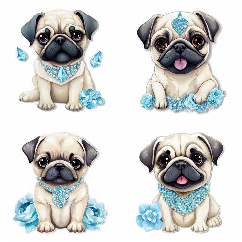 Mopszos, Kutyás gyerek falmatrica | 8 + 24 db-os szett | 80 cm x 80 cm