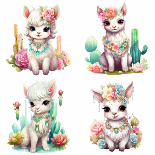 Láma kislányos falmatrica | 8 + 24 db-os szett | 80 cm x 80 cm