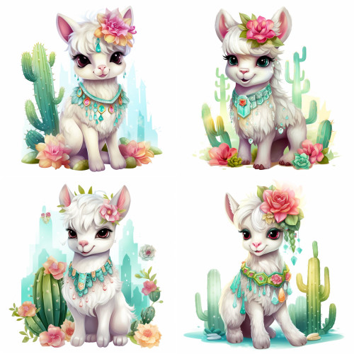 Láma kaktusszal falmatrica | 8 + 24 db-os szett | 80 cm x 80 cm