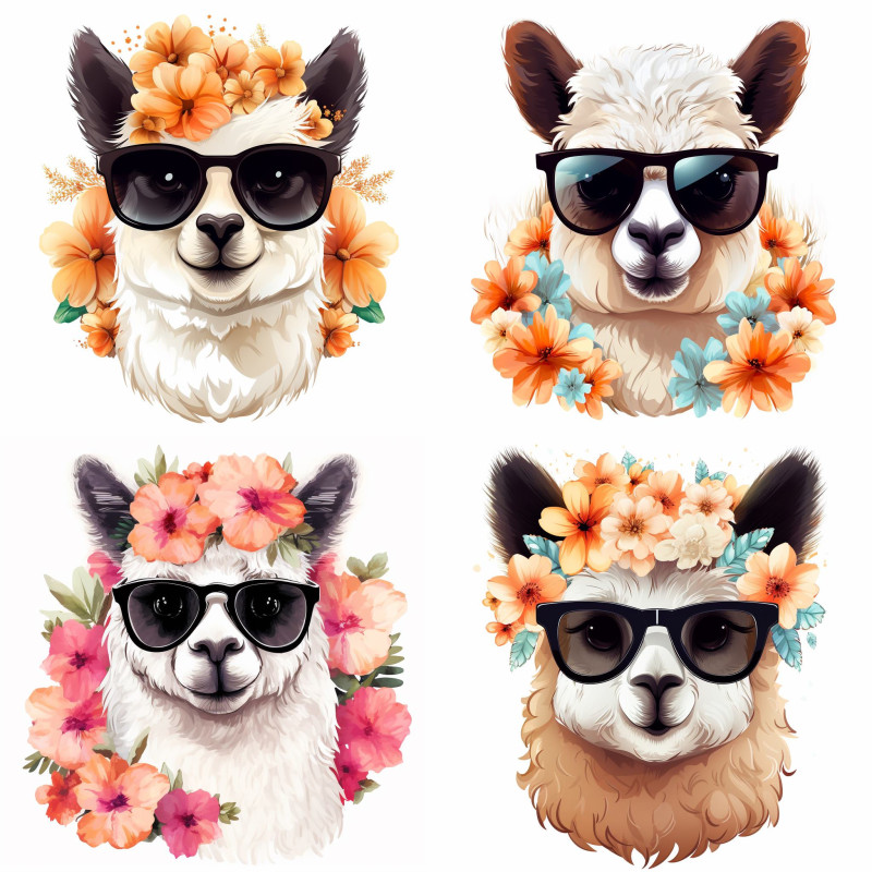 Láma virággal, napszemüvegben falmatrica | 8 + 24 db-os szett | 80 cm x 80 cm Láma virággal, napszemüvegben falmatrica | 8 + 24 db-os szett | 80 cm x 80 cm