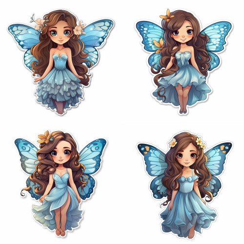 Barna hajú kék szárnyú tündéres falmatrica | 8 + 12 db-os szett | 80 cm x 80 cm