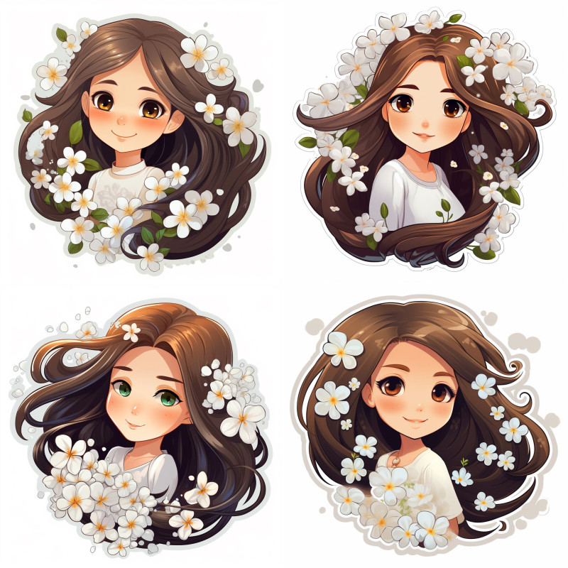 Barna kislány fehér virággal falmatrica | 8 + 24 db-os szett | 80 cm x 80 cm