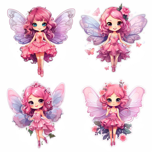 Rózsaszín tündéres falmatrica lepkékkel| 8 + 12 db-os szett | 80 cm x 80 cm