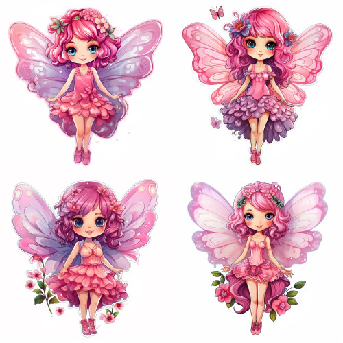 Pink tündéres falmatrica pillangókkal | 8 + 12 db-os szett | 80 cm x 80 cm