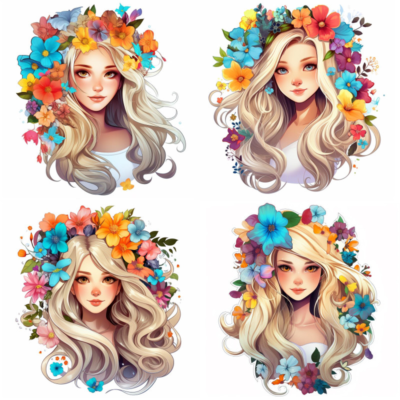 Szőke kislány színes virágos falmatrica | 8 + 24 db-os szett | 80 cm x 80 cm Szőke kislány színes virágos falmatrica | 8 + 24 db-os szett | 80 cm x 80 cm