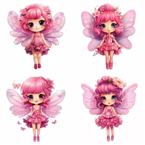 Pink tündérek pillangós falmatrica | 8 + 12 db-os szett | 80 cm x 80 cm