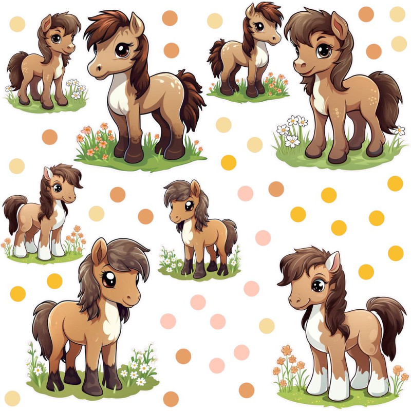 Barna Lovas gyerek falmatrica, virágos | 8 + 24 db-os szett | 80 cm x 80 cm