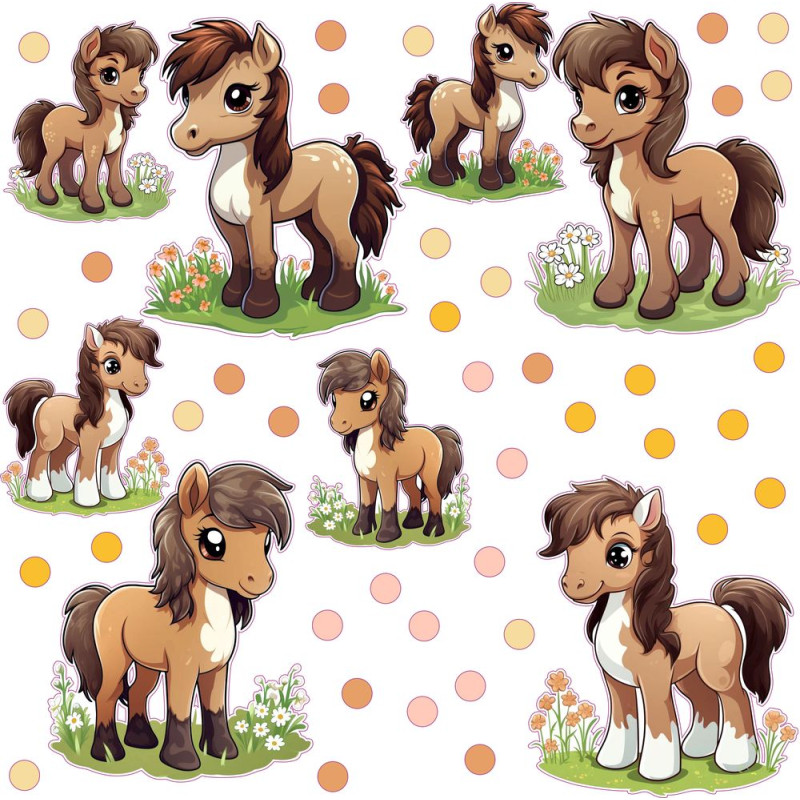 Barna Lovas gyerek falmatrica, virágos | 8 + 24 db-os szett | 80 cm x 80 cm