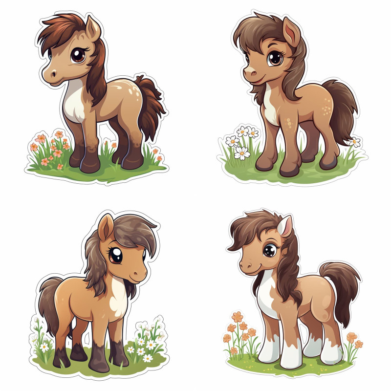 Barna Lovas gyerek falmatrica, virágos | 8 + 24 db-os szett | 80 cm x 80 cm