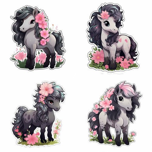 Szürke Lovas rózsaszín virágos falmatrica | 8 + 24 db-os szett | 80 cm x 80 cm Szürke Lovas rózsaszín virágos falmatrica | 8 + 24 db-os szett | 80 cm x 80 cm